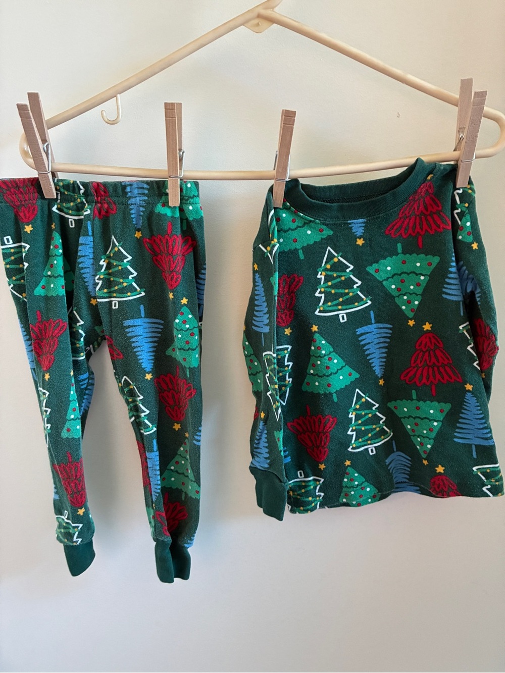 Carter's Green Holiday Tree Pajama Set with Red & Blue Accents